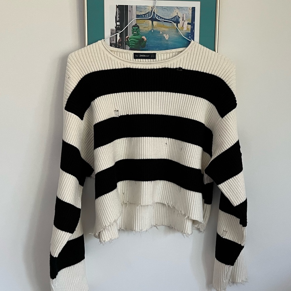 Zara stripe sweater with torn details